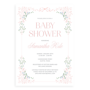 Sweet Pink Framed Florals Baby Shower Invitation Sweet Pink Framed Florals Baby Shower Invitation