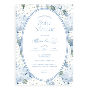 Blue Hydrangea Baby Shower Invitation Blue Hydrangea Baby Shower Invitation