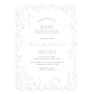 Scalloped Pink Florals Baby Shower Invitation Scalloped Pink Florals Baby Shower Invitation