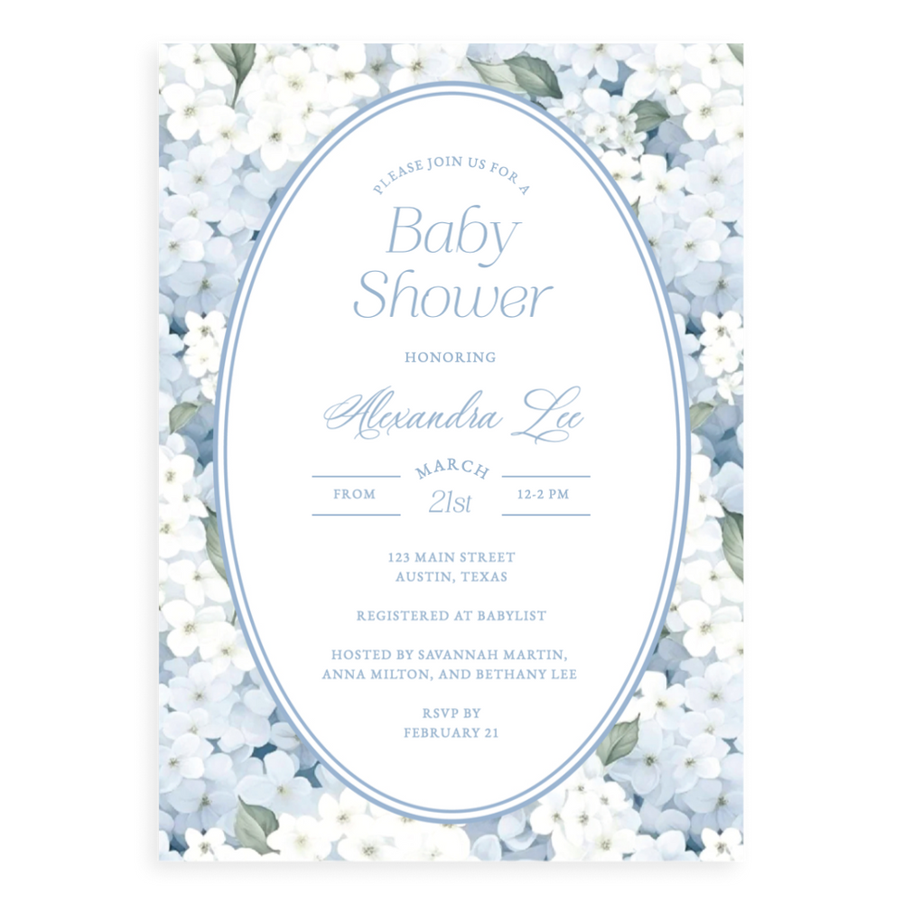 Blue Hydrangea Baby Shower Invitation