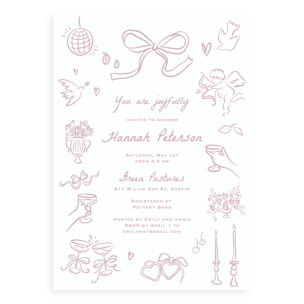 Hand Sketched Bridal Shower Invitation