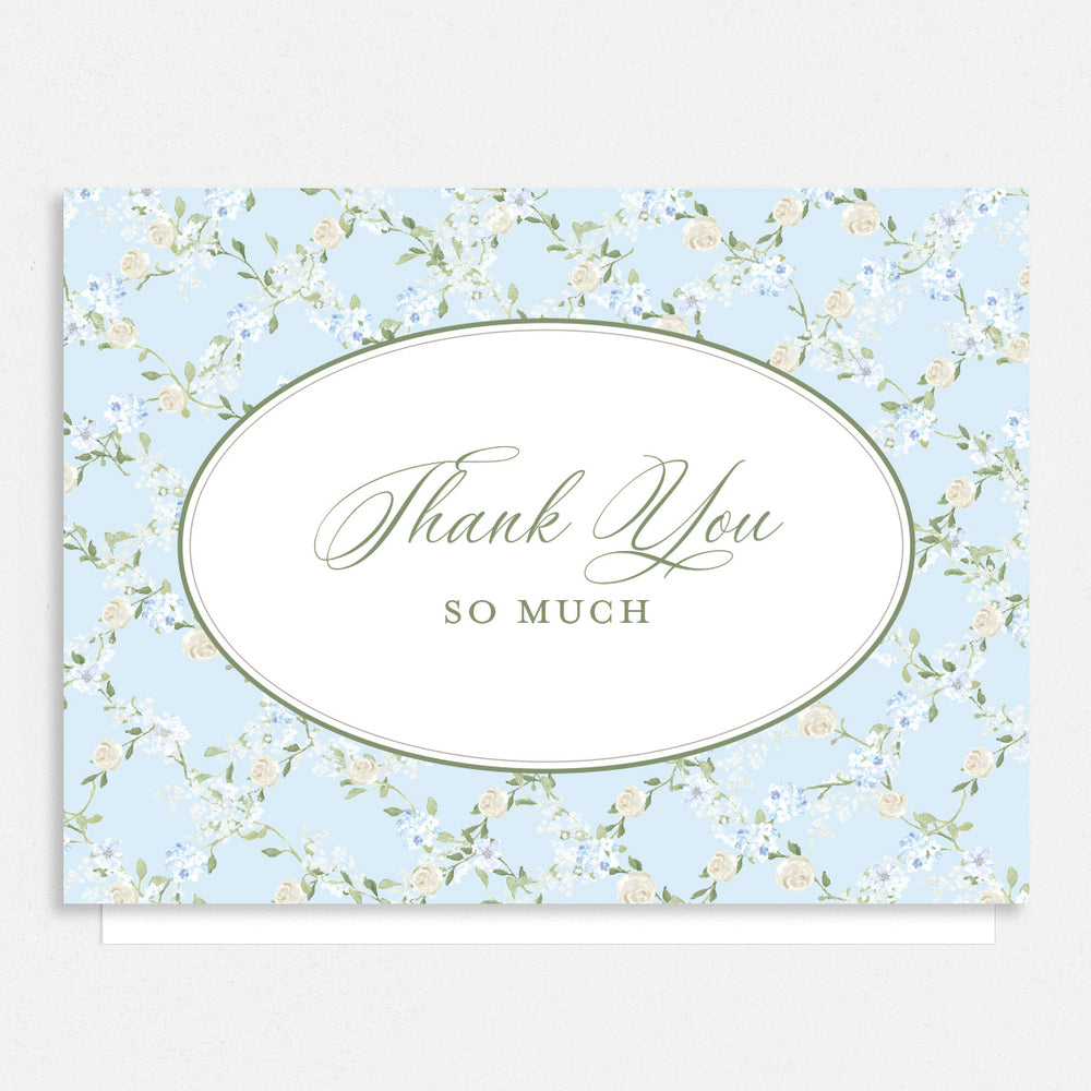 Floral Lattice in Blue Thank You Cards