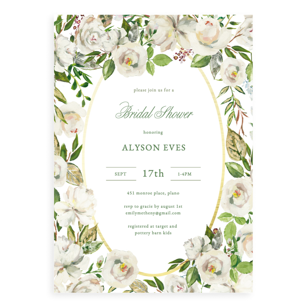 White Floral Painted Bridal Shower Invitation