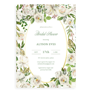 White Floral Painted Bridal Shower Invitation