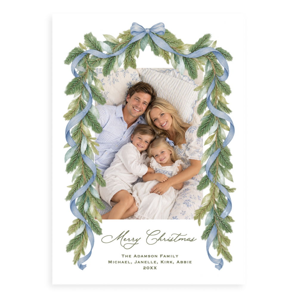Dusty Blue Garland Holiday Card