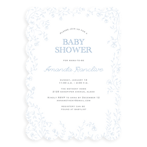 Scalloped Blue Florals Baby Shower Invitation