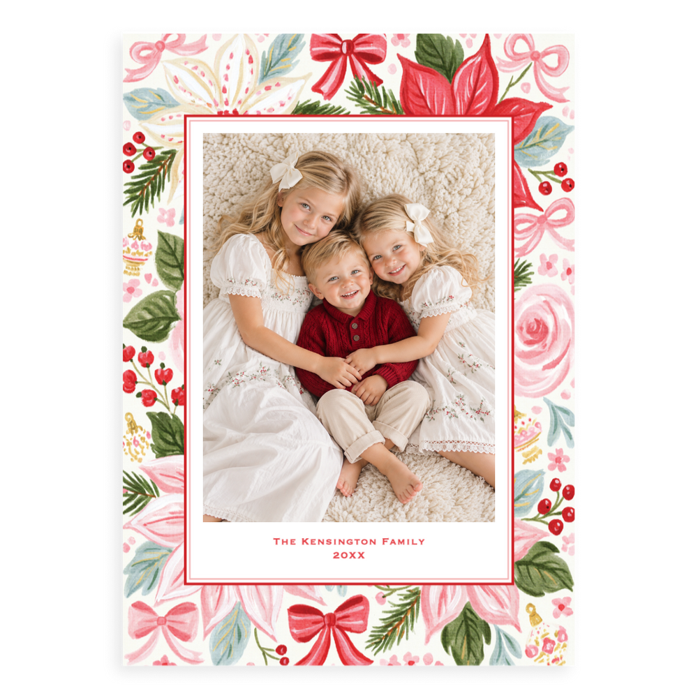 Poinsettia Bows Holiday Card